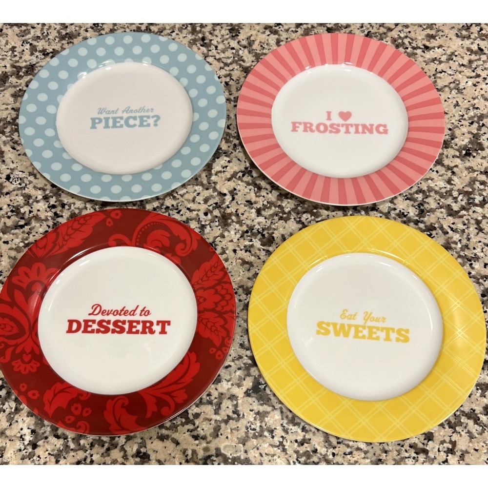 Cake Boss 4-Piece Porcelain Dessert Plate Set Patterns and Quotes